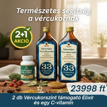 2+1 Székely Gyógykeserű - Egészséges Vércukorszint 500ml + Székely Patikárium C-Vitamin 1000 mg + D3 + Cink + Csipkebogyó – 100 db filmtabletta
