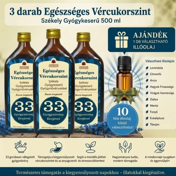 3 darab - Egészséges Vércukorszint – Székely Gyógykeserű – Választható Illóolajjal