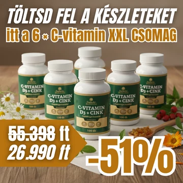 XXL 6× C-Vitamin + D3 + Cink + Csipkebogyó Csomag (100 db / doboz)