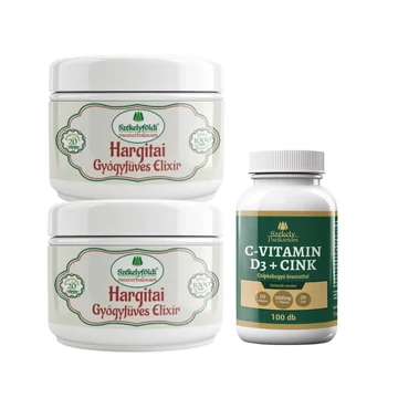 Mozgás & Immunitás Csomag – Hargitai Gyógyfüves Elixír (2×250 ml) + C-vitamin 1000 mg + D3 + Cink + Csipkebogyó