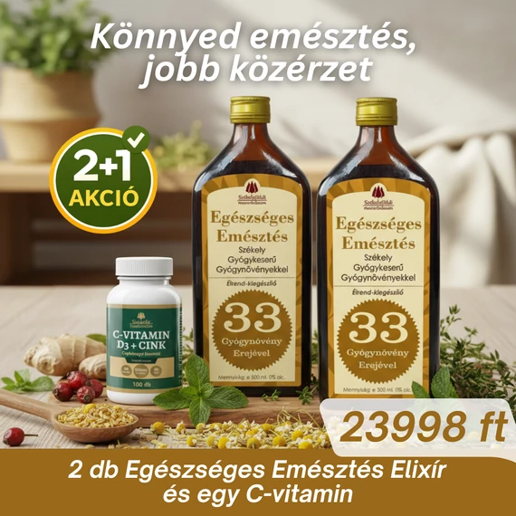 2+1 Egészséges Emésztés - Székely Gyógykeserű + C-Vitamin 1000 mg + D3 + Cink + Csipkebogyó – 100 db