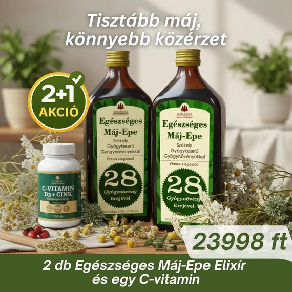 2+1 Székely Gyógykeserű – Egészséges Máj és Epe (500 ml) + Székely Patikárium C-Vitamin 1000 mg + D3 + Cink + Csipkebogyó (100 db filmtabletta)