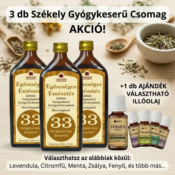 3 darab - Egészséges Emésztés – Székely Gyógykeserű – Választható Illóolajjal