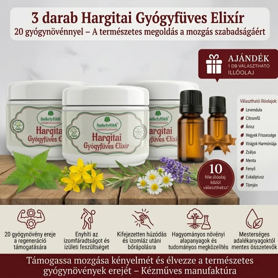 3 darab - Hargitai Gyógyfűves Elixír 20 féle gyógynövényből – Választható Illóolajjal