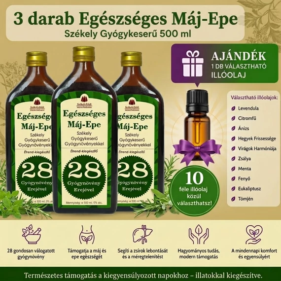 3 darab Egészséges Máj - Epe – Székely Gyógykeserű – VÁLASZTHATÓ ILLÓOLAJJAL
