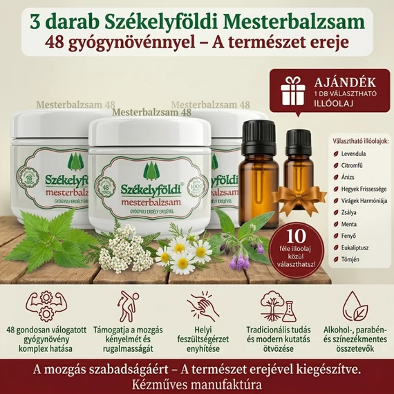 3 darab - Székelyföldi Mesterbalzsam 48 féle gyógynövényből – Választható Illóolajjal