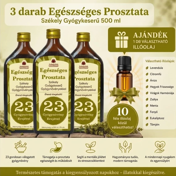 3 darab Egészséges Prosztata - Székely Gyógykeserű - VÁLASZTHATÓ ILLÓOLAJJAL