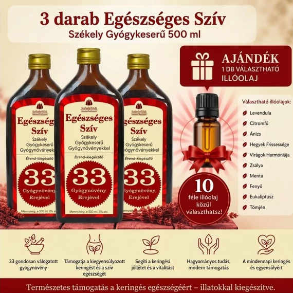 3 darab Egészséges Szív - Székely Gyógykeserű - VÁLASZTHATÓ ILLÓOLAJJAL