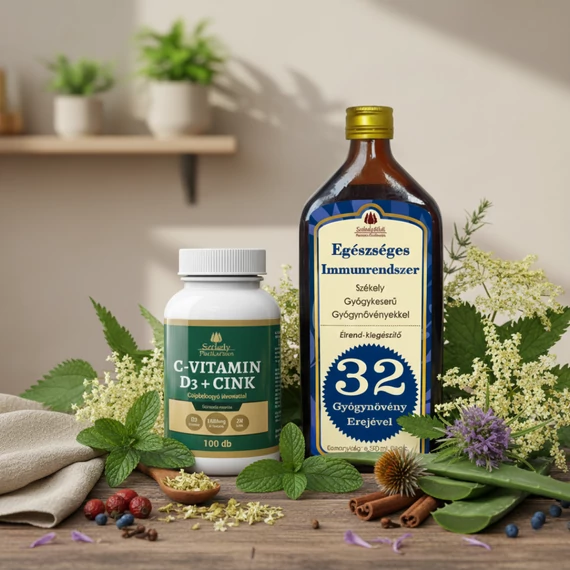 Egészséges Immunrendszer - Székely Gyógykeserű (500 ml) + Székely Patikárium C-Vitamin 1000 mg + D3 + Cink + Csipkebogyó (100 db)