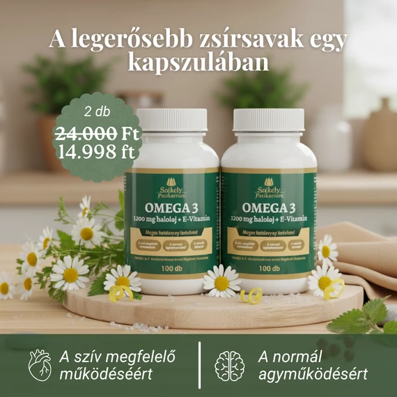 2 darab Székelyföldi Patikárium Omega-3 Halolaj 1200 mg + E-vitamin – 100 db