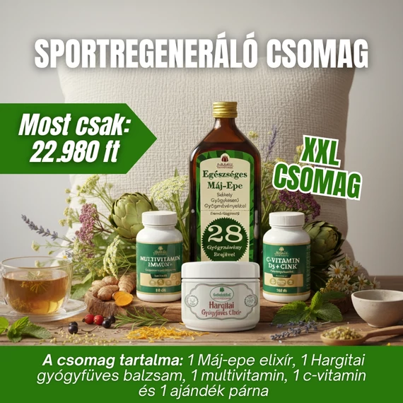 SportRegeneráló Csomag (1 Egészséges Máj-epe, 1 Hatgitai, 1 C-vitamin, 1 Multivitamin Immun+, 1 ajándék párna)