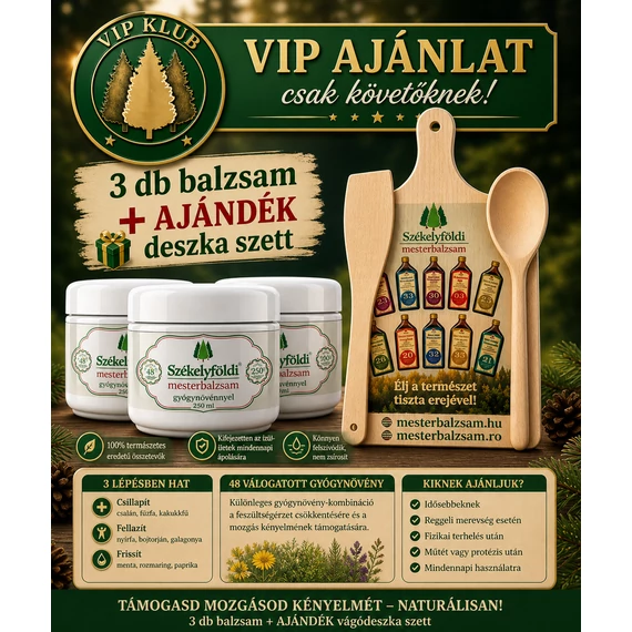 VIP AJÁNLAT - 3 darab Székelyföldi Mesterbalzsam 48 gyógynövényből - 250 ml - Ajándék vágódeszka szettel